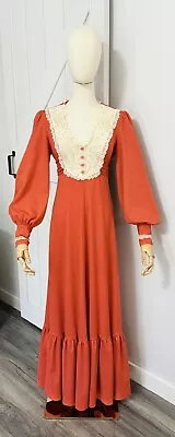 Vintage Orange Prairie Cottage Core Country Lace Dress Gunne Sax Style Boho S/M? • £35.54