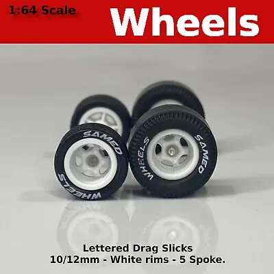 Muscle Car Long Axle - White 5 Spoke Drag Slicks - 10mm/12mm For Hot Wheels • $3.99