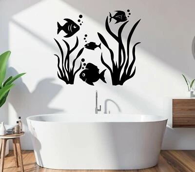 £4.39 • Buy Fish Seaweed Ocean Sea Stickers Bathroom Shower Home Decor Wall Decal Art DIY