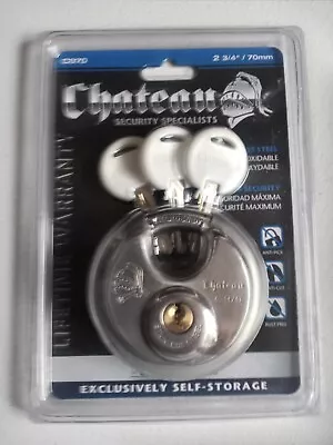 Chateau Padlock Stainless Steel Heavy Duty  3 Keys Round Disc Lock Chateau C-970 • $13