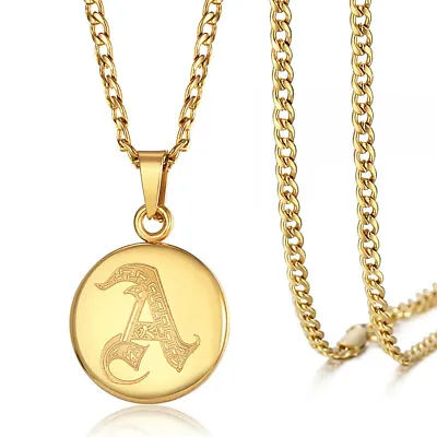 Unisex Men Women Alphabet Gold Letter Initial Pendant Necklace Stainless Steel • $7.59