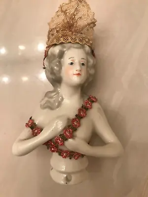 Porcelain Boudoir Half Doll Bust Pin Cushion Possible MARIE ANTOINETTE  Light • $40