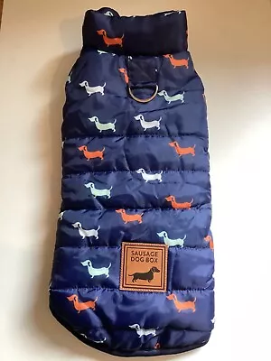 Sausage Dog Box Dachshund Print Navy Fleece Puffer Coat Size: S VGC • £19.99