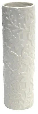 25cm Tall Ceramic Cylinder Vase Flower Vase With Floral Decor • £19.99