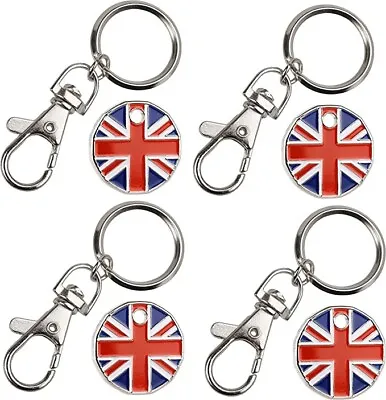 4 X Union Jack Flag Design SHOPPING TROLLEY Token Coin Key Rings NEW SHAPE • £4.89