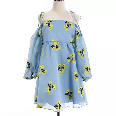 Tanya Taylor NWT Marisa Off The Shoulder Dress Size 6 In Blue/Yellow/Black • $367.49