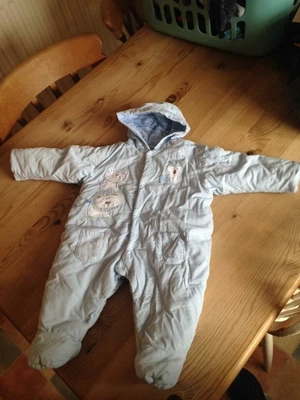 £4 • Buy M&S Marks & Spencer Baby Blue Pramsuit Snowsuit 3-6 Months Needlecord