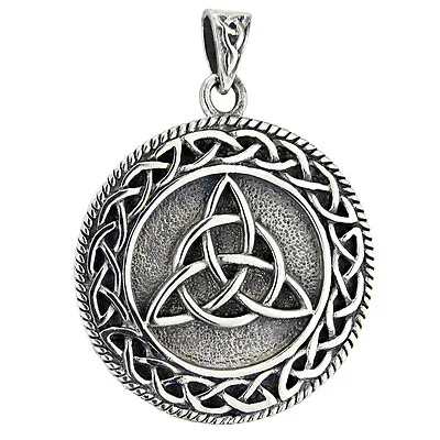 Large Sterling Silver Celtic Knot Triquetra Pendant - Pagan Wicca Irish Knotwork • $49.99