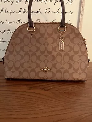 Coach Katy Signature Canvas Dome Satchel Handbag - Light Brown With Black Straps • $65