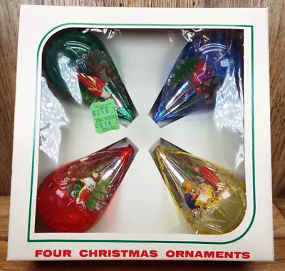 4-Vintage JEWEL BRITE Teardrop Plastic Diorama Christmas Ornaments Nativity NOS • $34.95