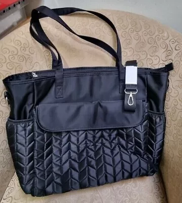 BRAND NEW Quilted Baby Nappy Bag Black Nylon Big Tote Soft Padded - New • $27