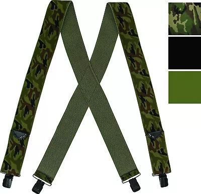 Heavy Duty Suspenders X Back Clip Adjustable Braces Strong Elastic Thick 2  Wide • $15.99