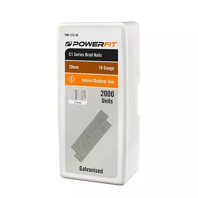PowerFit 20mm C1 Series Electro-Galvanised Brad Nails – 2000 Pack • $29.95