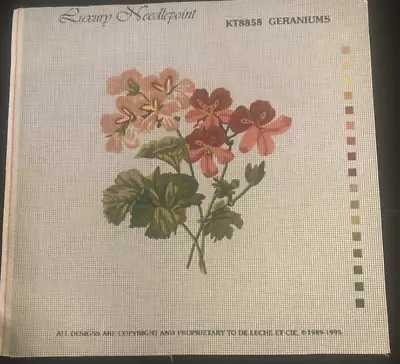 Luxury Needlepoint Tapestry Canvas - Geraniums (47cm X 45cm) • £8