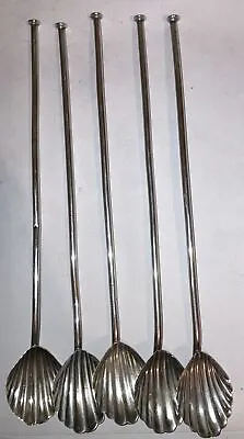 Lot Of 5 Taxco Mexican Sterling Silver Ice Julep Mint Straw Shell Spoons 8” • $75