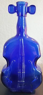 Vintage Violin Shaped Bottle Blue Cobalt Glass Cello Bass Stamp #3 Music Gift • $12