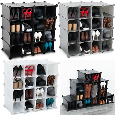16 Interlocking Clear Plastic Shoe Storage Boxes Organiser Drawers Stackable UK  • £26.94