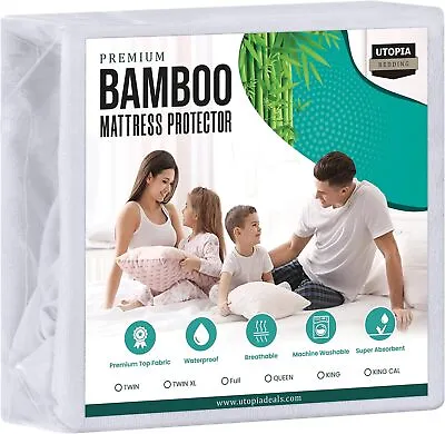 Premium Waterproof Bamboo Mattress Protector Mattress Cover Breathable Fitted • $14.40