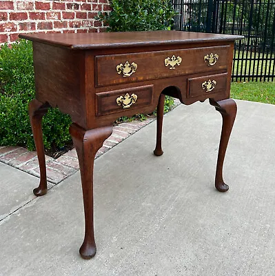 Antique English Georgian Table Small Desk Nightstand Lowboy 3 Drawers Tiger Oak • $2465