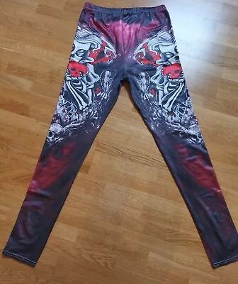 Halloween Day Of The Dead Skull & Rose Leggings - La Catrina Print Blk & Red • £8.99