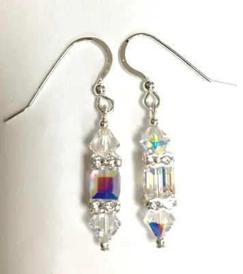 BRIDAL WEDDING RHINESTONE EARRINGS SILVER Made With SWAROVSKI CRYSTAL AB Dangle • $15.49