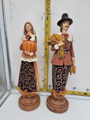 Pilgrim Couple Figurines 12” Thanksgiving Decor Fall • $19.95
