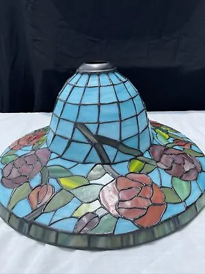 Vintage Tiffany Style Stained Glass Lamp Shade Blue Roses Bell Shaped 17  • $123.77