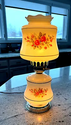 Vintage Hurricane Lamp W/ Night Light White W/ Pink  Flowers Mint Condition • $51