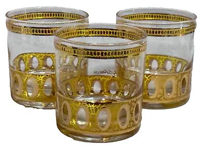 3 Culver Glass Antigua Rocks Lowball Whisky Glasses Mid Century Modern MCM 50s • $29.99