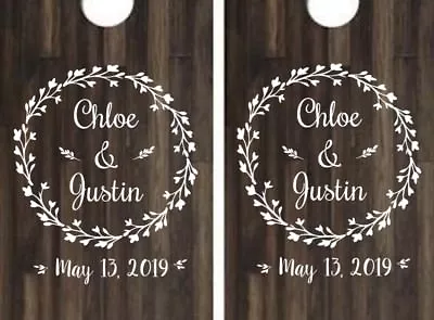 Cornhole Custom Wedding Decals Leafy Wreath Set Of 2 - Vinyl Decal Stickers  • $42