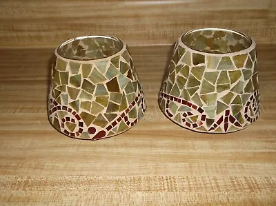 Set Of 2 Home Interior Mosaic Stained Glass Candle Shade Topper Brown • $10.21