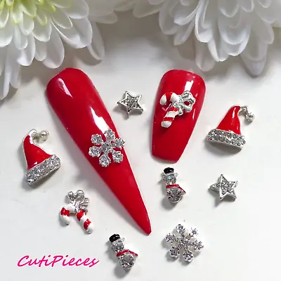 Xmas 3D Nail Art Rhinestones Snowflake Snowman Cane Star Hat Mix Metal Alloy X2 • $4.91