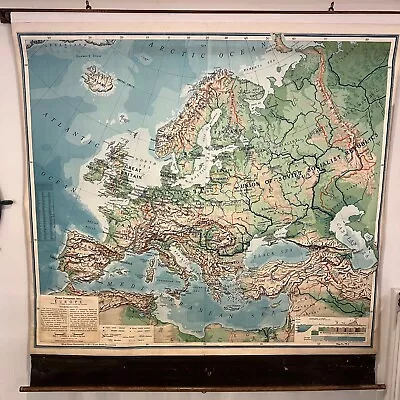 Vintage A.J. Nystrom & Co. Pull Down School Map Europe Large Chart 70  X 71  • $495