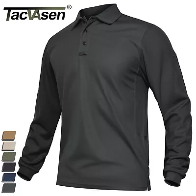 Mens Long Sleeve Polo Shirts Golf Sport Quick Dry Tactical Combat Team Work Tops • $28.98