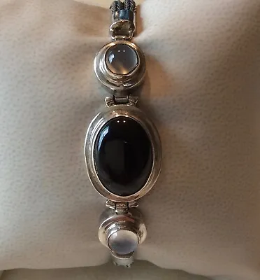 925 Silver Moonstone & Black Onyx 7 1/2  Bracelet 28.3 Grams • $99