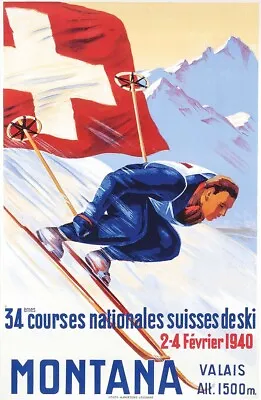 Montana Switzerland 1940 Travel Poster Print  Reproduction Giclee Print 11x17 • $27.95