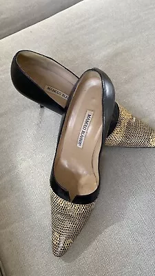 Manolo Blahnik Snakeskin/black Stiletto Pumps 8 • $139