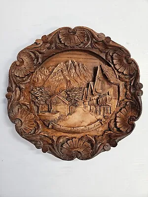 Vintage German Carved Plate Wood Resin 3D Plaque Wall Hanging! • $25