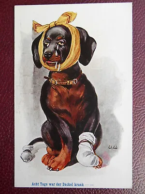 Sad Injured Dachshund Dackel Dog Crying *Vintage* Anthropomorphic C1910 • £4.99