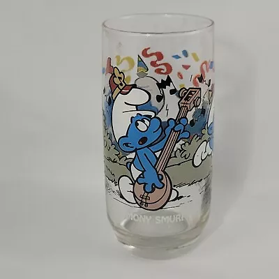 Vintage 1983 Smurf Drinking Glass Harmony Smurf Artist Peyo 6 Inch Collectible • $5.99