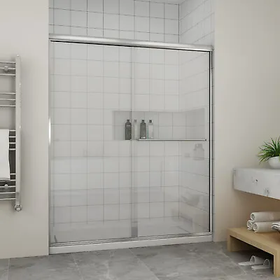 ELEGANT 60  W X 72  H Double Sliding Shower Door Glass Panel In Brushed Nickel • $399.99
