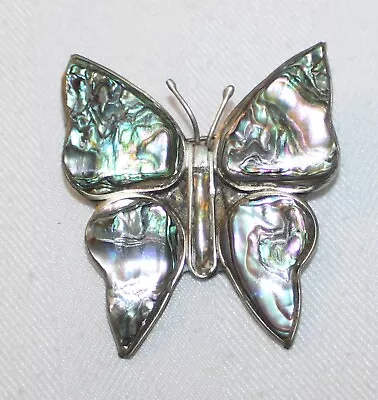 Brooch 1960s Era Mother Of Pearl & Silver SIGNED Butterfly Vintage Estate • $4.50