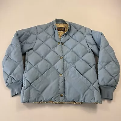 Eddie Bauer Vintage Women's Puffer Jacket Button Quilted Goose Down Blue Sz M • $37.50