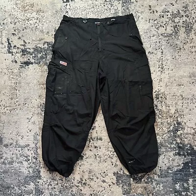 Vintage UFO Cargo Pants Parachute Rave Loose Fit Black Distressed 90s (38x29) • $39.99