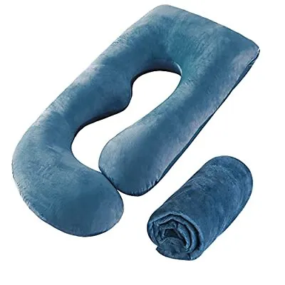 $22.49 • Buy Pregnancy Velvet Pillowcase Maternity Belly Pillow Body U Shape Extra Large Blue