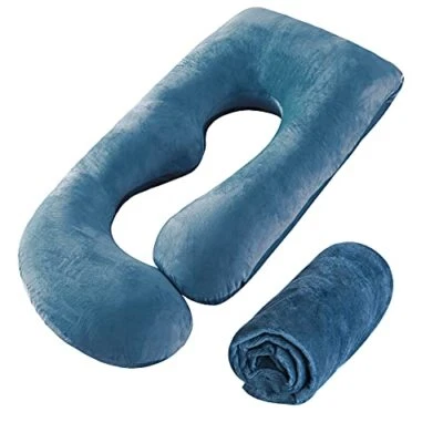 Pregnancy Velvet Pillowcase Maternity Belly Pillow Body U Shape Extra Large Blue • $24.07