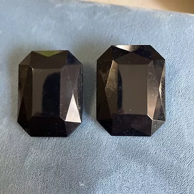LES BERNARD Clip Earrings 1 5/8  Black Faceted Lucite Silver Tone VINTAGE Chunky • $29.99
