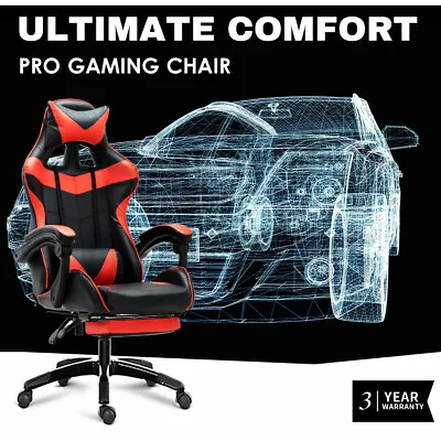 $158 • Buy Gaming Chair Office Seating Racing PU Leather Executive Racer Footrest Red