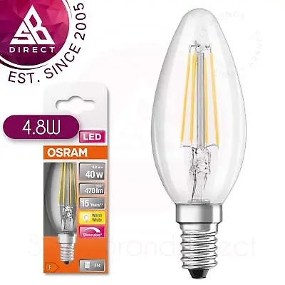 Osram 4.8w LED Filament Candle Bulb│Dimmable│15000hrs Life│470Im│E14│Warm White • $32.59