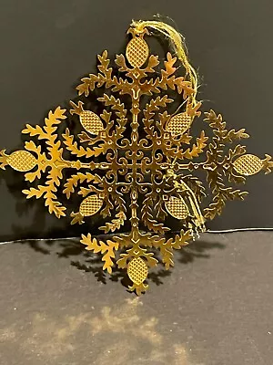 Vintage Snowflake Laser Cut Brass Christmas Ornament 4” • $11